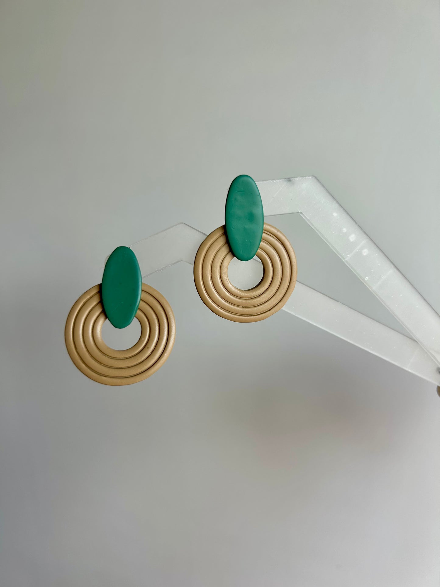 Green & Beige Statement Studs Polymer Clay Earrings