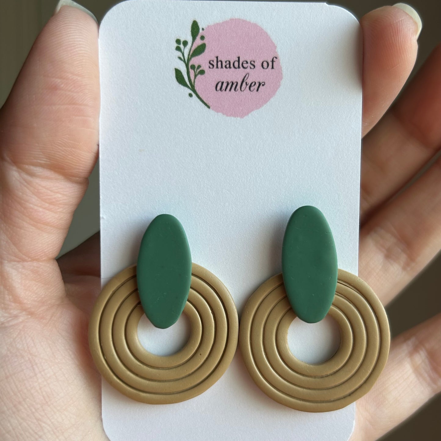 Green & Beige Statement Studs Polymer Clay Earrings