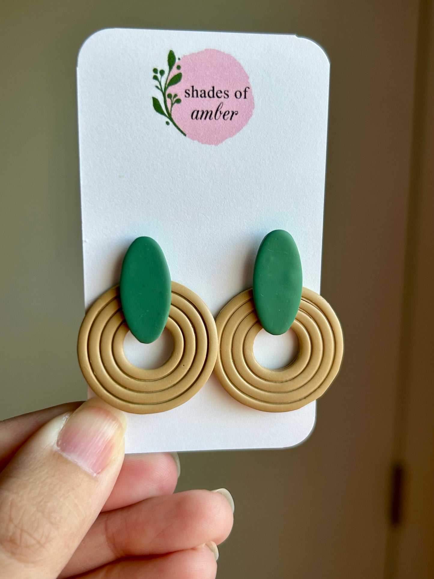 Green & Beige Statement Studs Polymer Clay Earrings