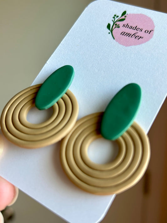 Green & Beige Statement Studs Polymer Clay Earrings
