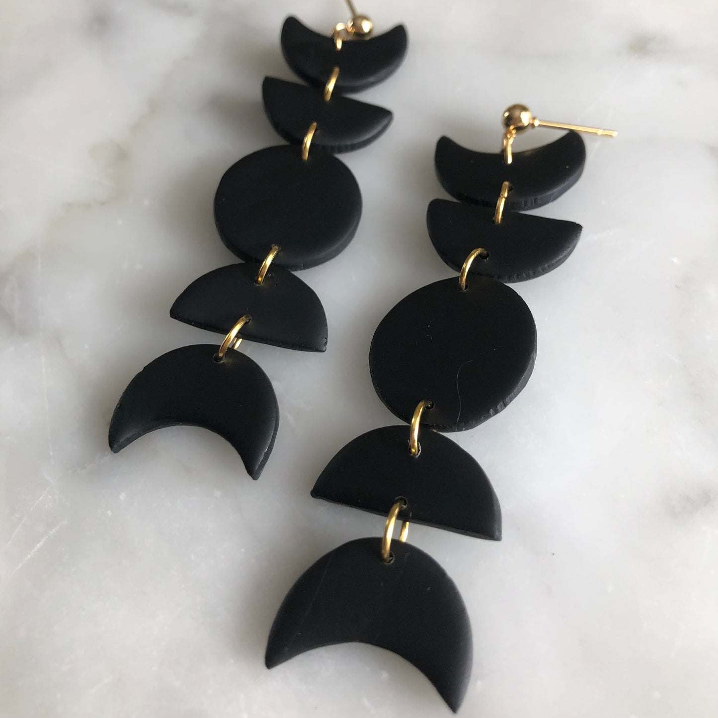 Moon Phase | Black Handmade Polymer Clay Earrings