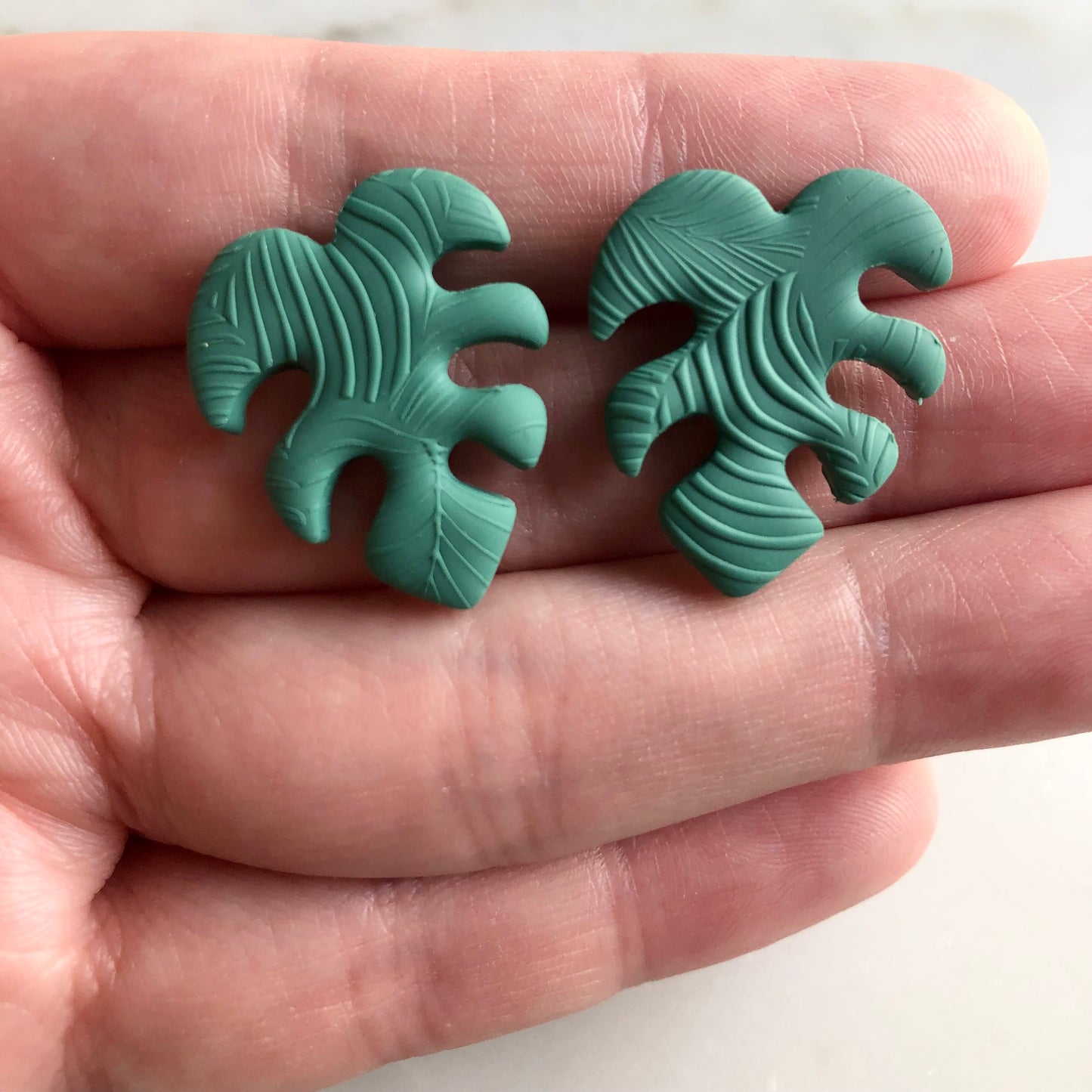 Monstera Statement Studs | Green Handmade Polymer Clay Earrings