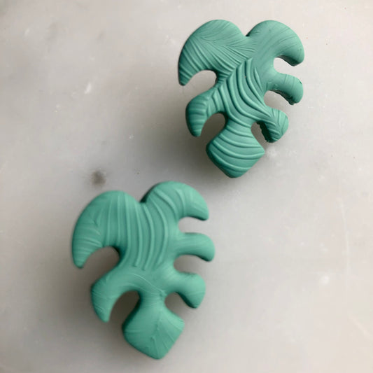 Monstera Statement Studs | Green Handmade Polymer Clay Earrings