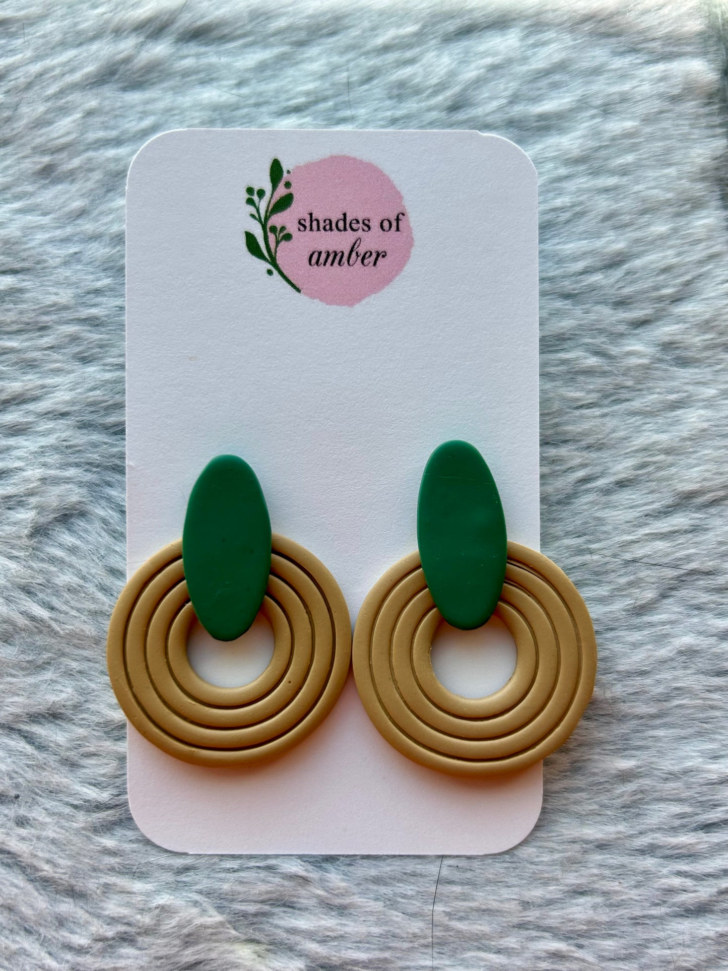 Green & Beige Statement Studs Polymer Clay Earrings