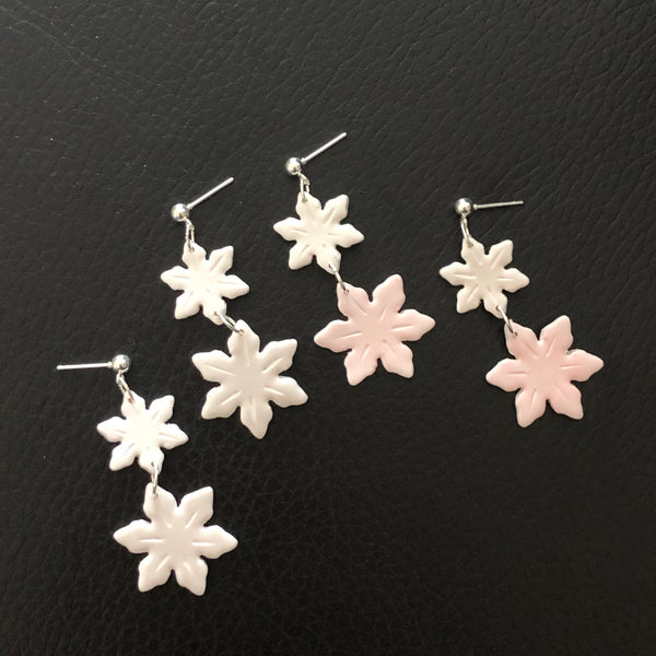 SNOWFLAKE DANGLES | white & pink