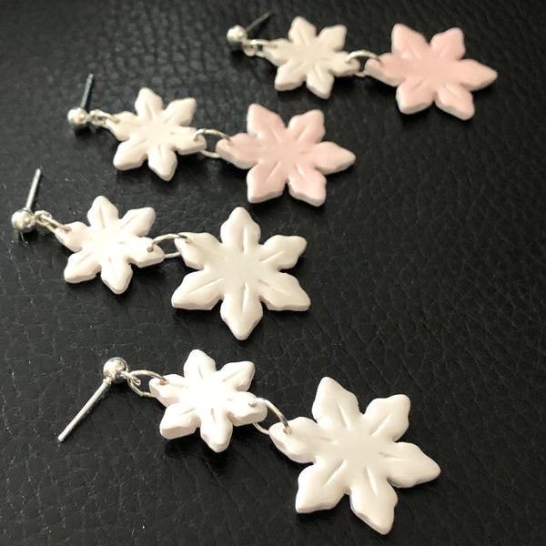 SNOWFLAKE DANGLES | white & pink