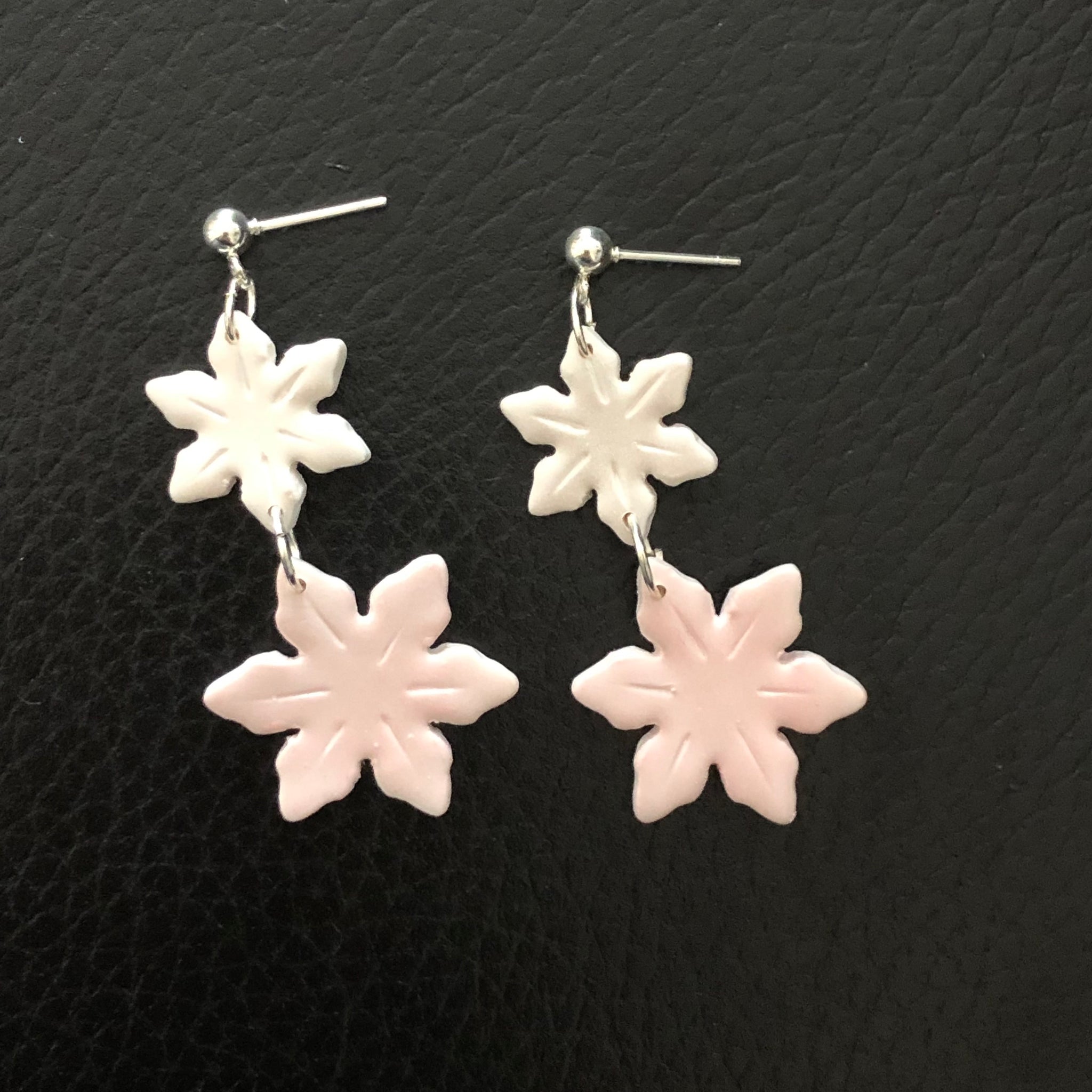 SNOWFLAKE DANGLES | white & pink